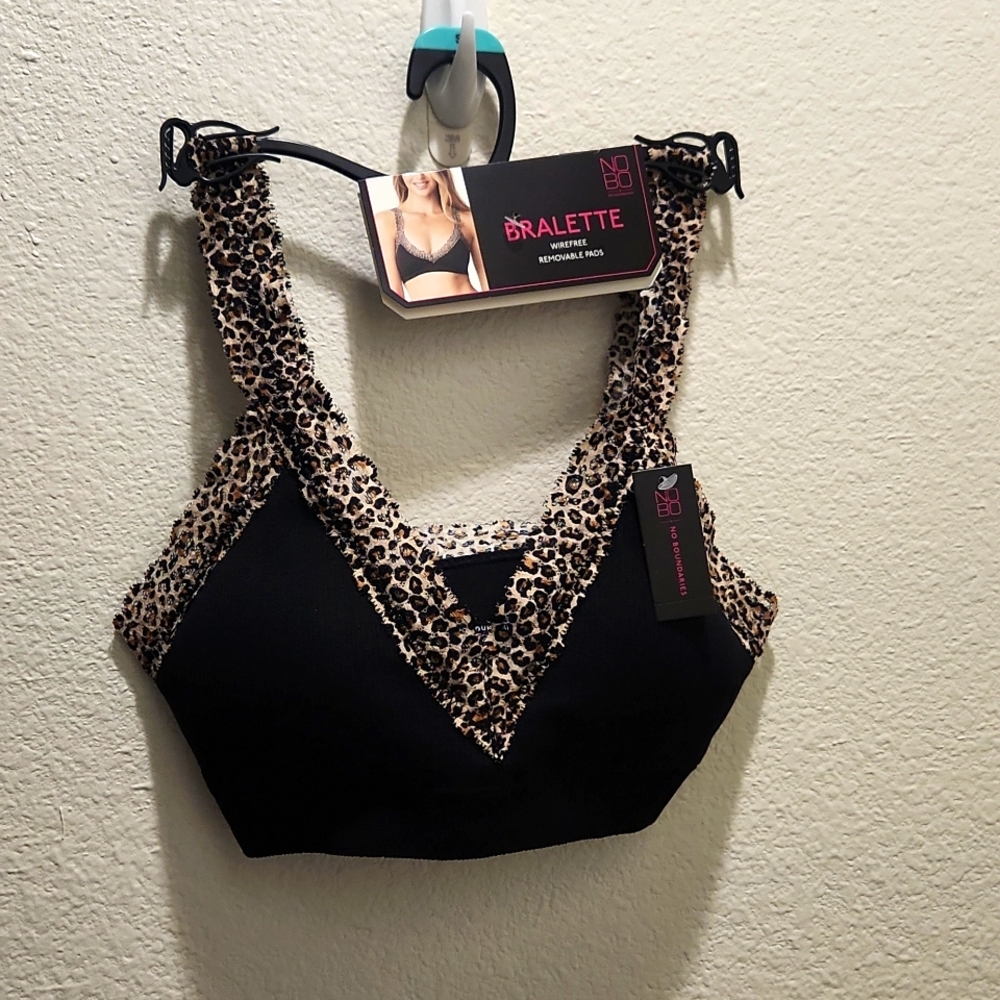 No Boundaries Bralette wirefree removable pads,with animal print strap.